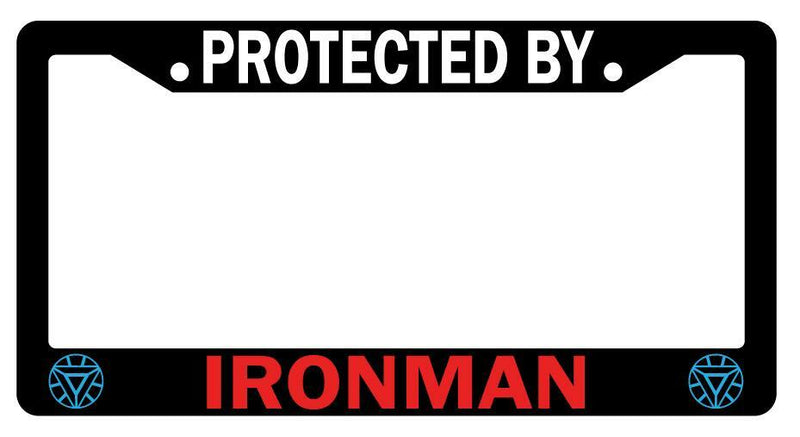 Protected By Ironman Black Plastic License Plate Frame For Marvel  Mod-GRAPH9856236-2044
