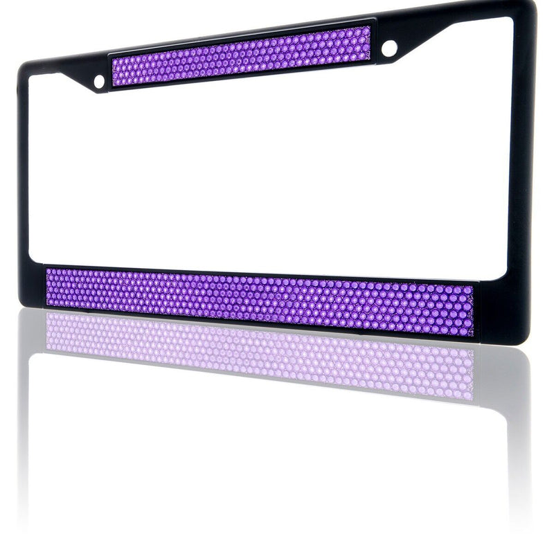 Premium Black Purple Bling Crystal Diamond License Plate Frame for Car-Truck