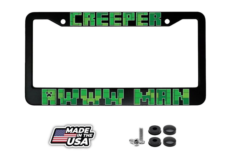 Creeper Awww Man Minecraft Stainless Steel Car License Plate Frame