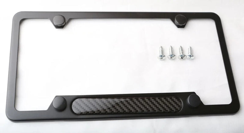 Black Stainless Steel License Plate Frame with Real Carbon Fiber Insert