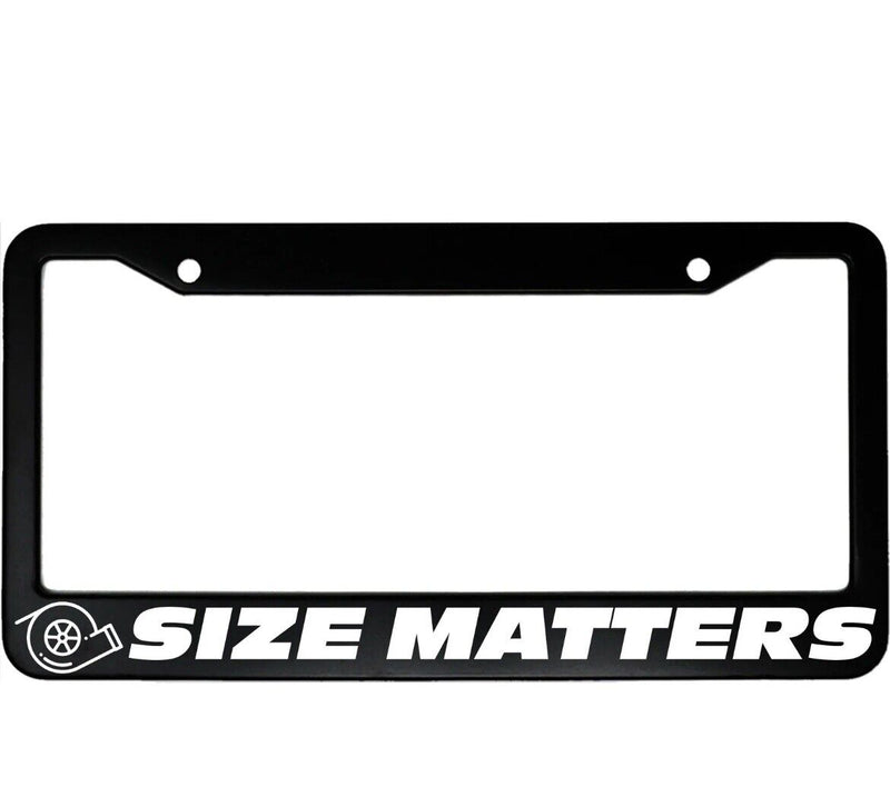 Size Matters (Turbo Size Sign) Funny Aluminum Car License Plate Frame