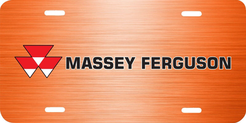MASSEY FERGUSON TRACTOR LOGO ORANGE BRUSHED STEEL LOOK LICENSE PLATE TAG .040 GA