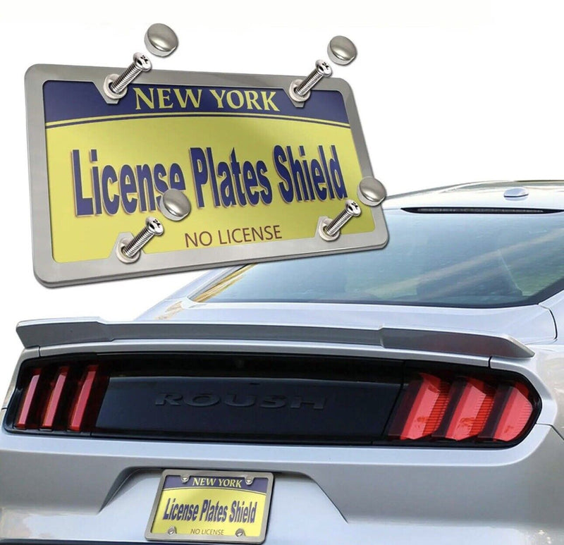 2Pcs Chrome Stainless Steel Metal License Plate Frame Cover With Screw Caps v2