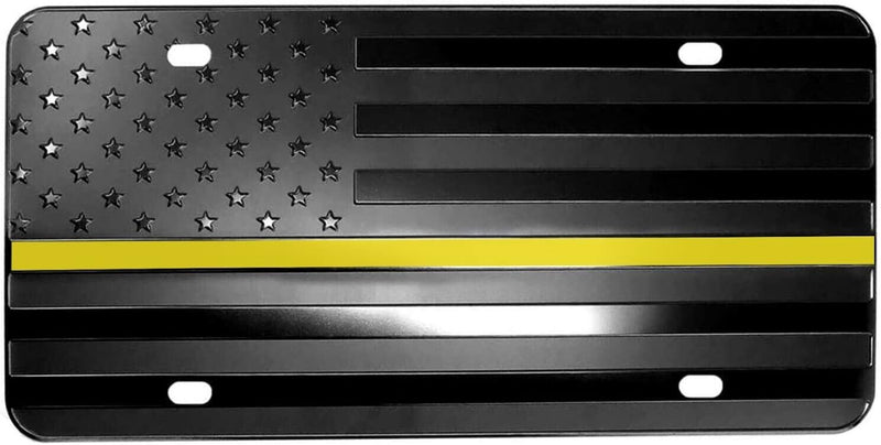 American Flag Thin Gold Yellow Line Dispatchers License Plate Truck Auto Car Tag