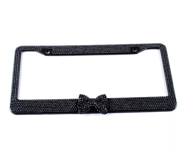 Diamond Bling Glitter Crystal Rhinestone US Car License Plate Frame Metal Black