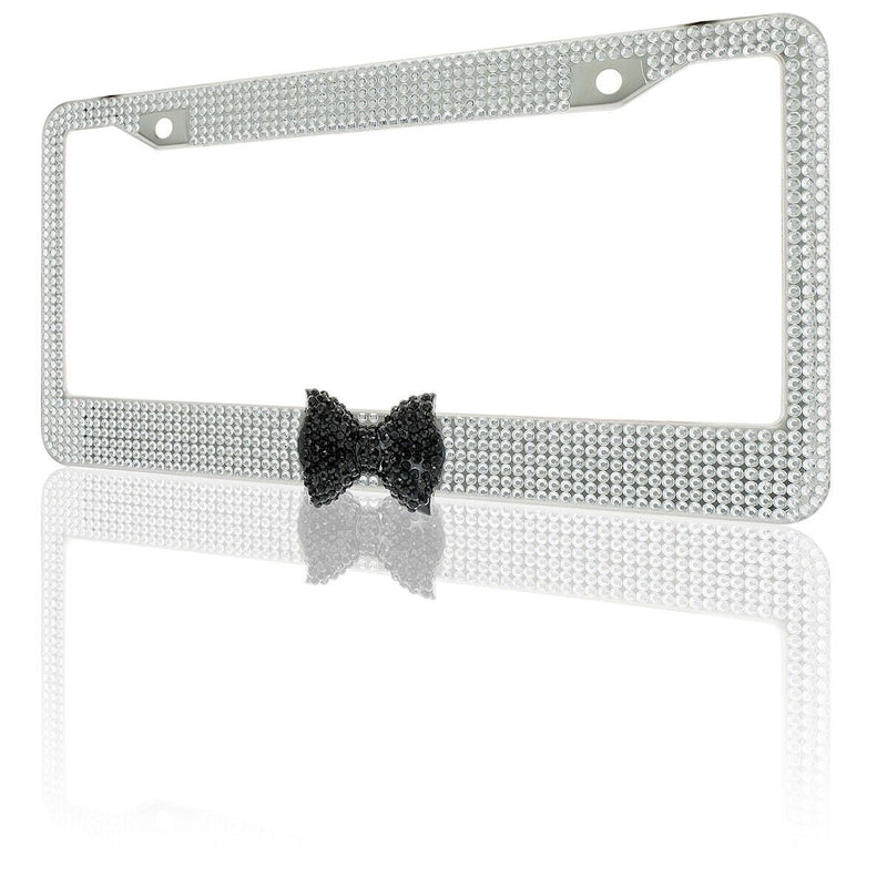 Clear 7 Rows Bling Diamond Crystal License Plate Frame With Black Bow Tie