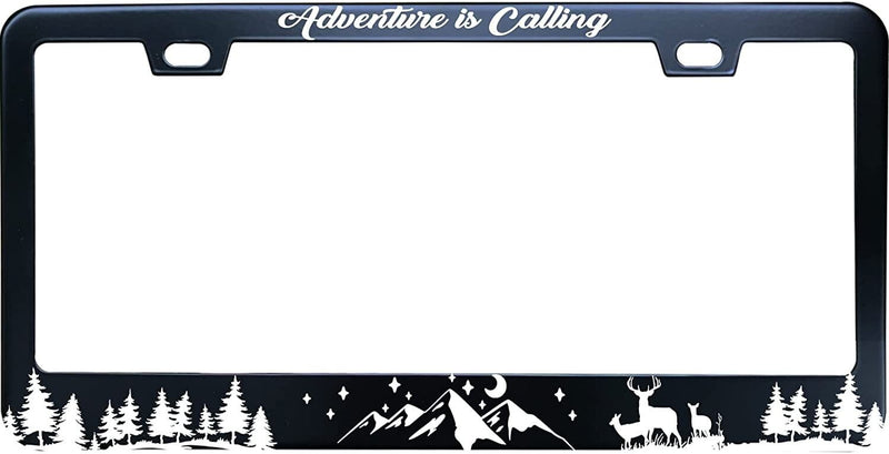 Adventure is Calling Mountain Forest Camping Stainless Steel License Plate Frame