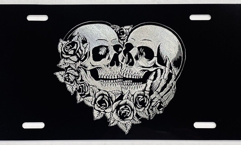 Engraved Skeleton Skull Lovers Car Tag Diamond Etched Aluminum License Plate