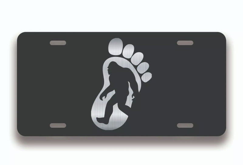Bigfoot Footprint License Plate Tag Vanity Novelty Metal ; Etched Metal ; 6 x 12