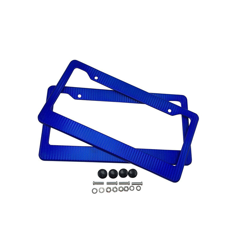 Pair Car License Plate Frame Cover Blue Carbon Fiber Painted 11.23x4.45inch