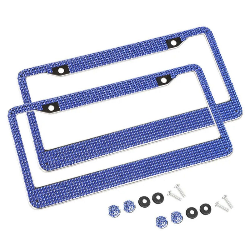 USA 2PCS Bling License Plate Frame Glitter Crystal Sparkling Rhinestone Tag v2