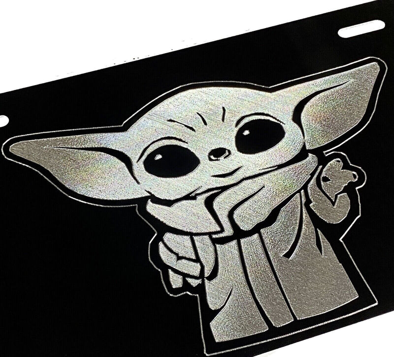 Engraved Baby Yoda Star Wars Fan Car Tag Diamond Etched Aluminum License Plate