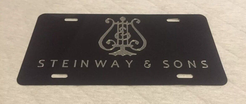 Steinway & Sons Logo Car Tag Diamond Etched on Aluminum License Plate v2