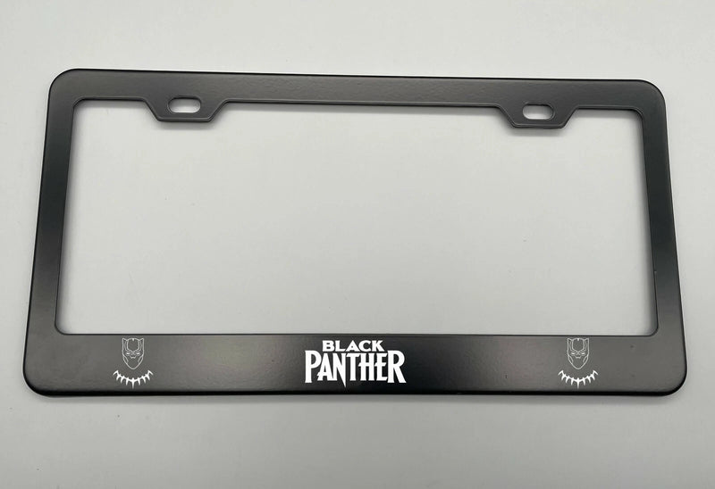 laser engraved Black Panther BLACK Stainless Metal License Plate Frame