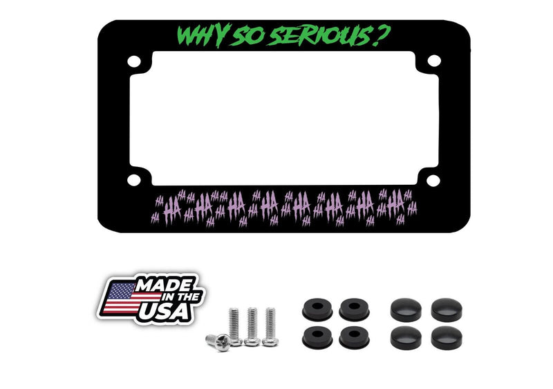 Haha Why So Serious Joker Motorcycle License Plate Frame Purple/Lime Green
