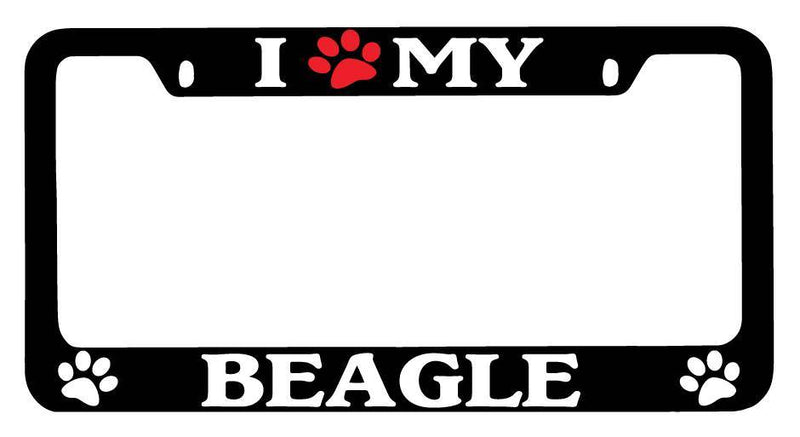 Black METAL License Plate Frame I Heart My (Paw) Beagle Auto Accessory  Mod-GRAPH9856236-9057