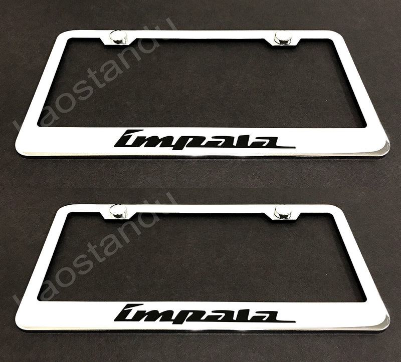 2x IMPALA STAINLESS Chrome License Plate Frame w/screw Caps