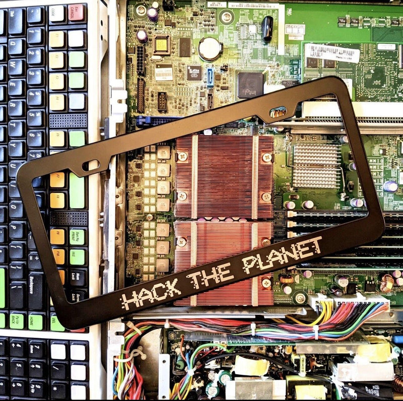 Cyberpunk Hack The Planet Metal Laser Engraved License Plate Frame