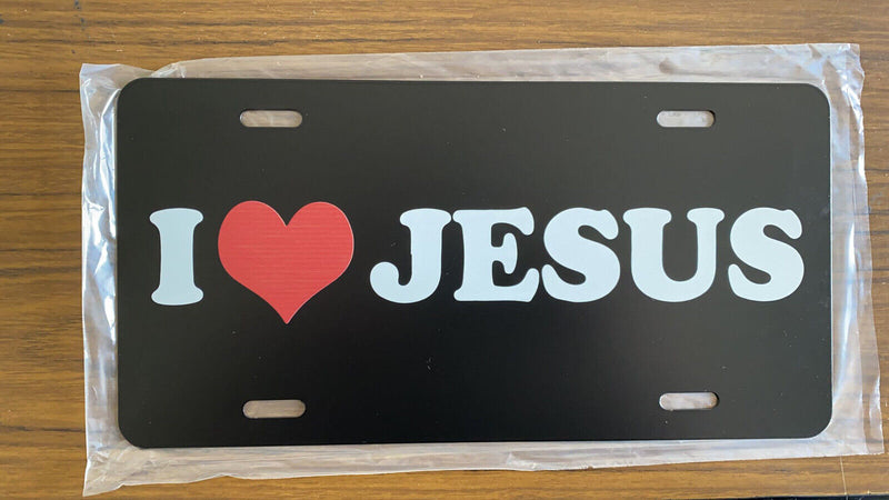 I love Jesus Heart god pray blessed License plate tag with god we trust