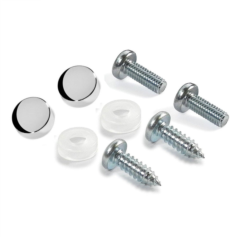 2PCS Chrome Stainless Steel Metal License Plate Frame Cover With Screw Caps v1