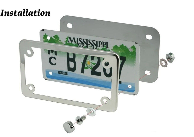 Motorcycle Slim Style Polished Stainless Steel License Plate Frame