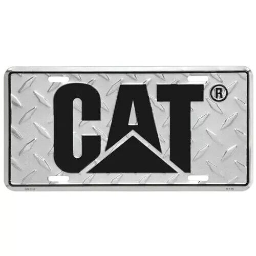 CAT Aluminum Diamond Plate License Tag with Black Logo Caterpillar Truck NEW