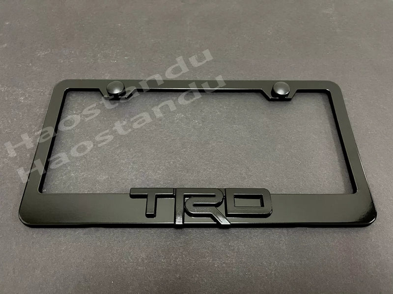 1x Black TRD 3D Emblem BLACK Stainless License Plate Frame RUST FREE +Screw Caps