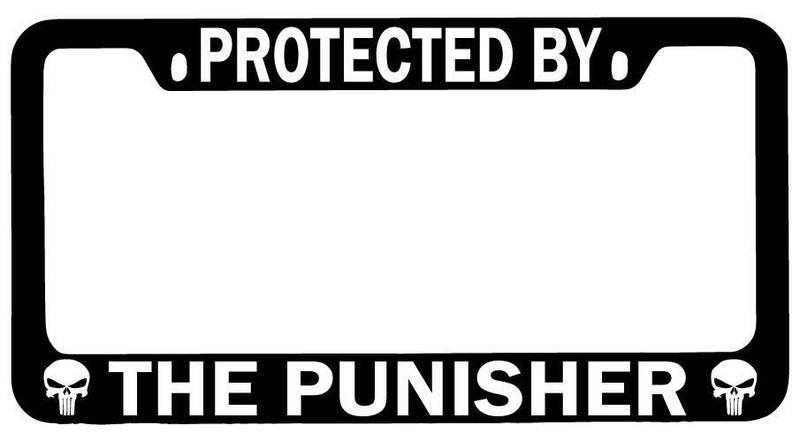 Protected By For Punisher Black METAL License Plate Frame Auto For Marvel  Mod-GRAPH9856236-8355