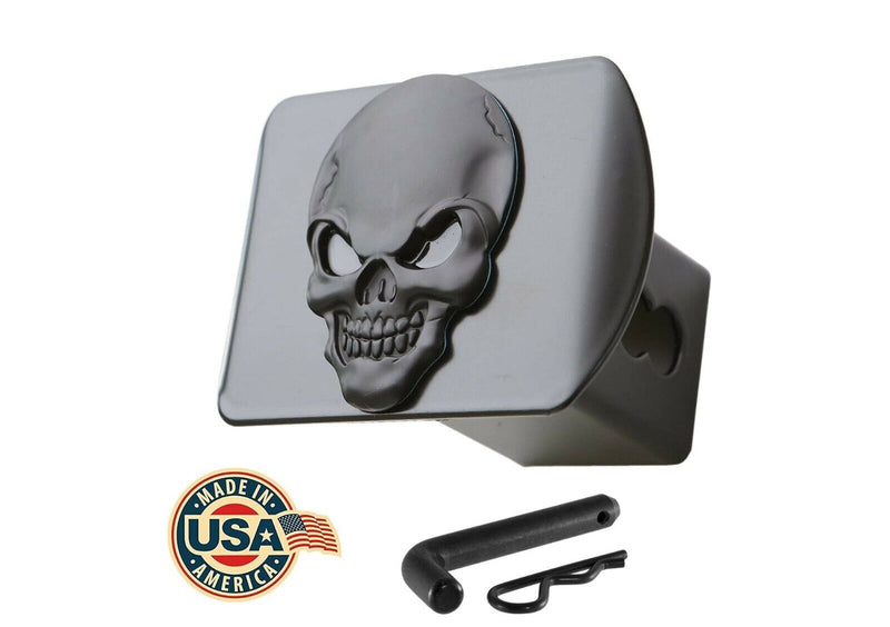 Metal Skull 3D Emblem Trailer Hitch Cover Fits 2" Receivers Black Including Pin