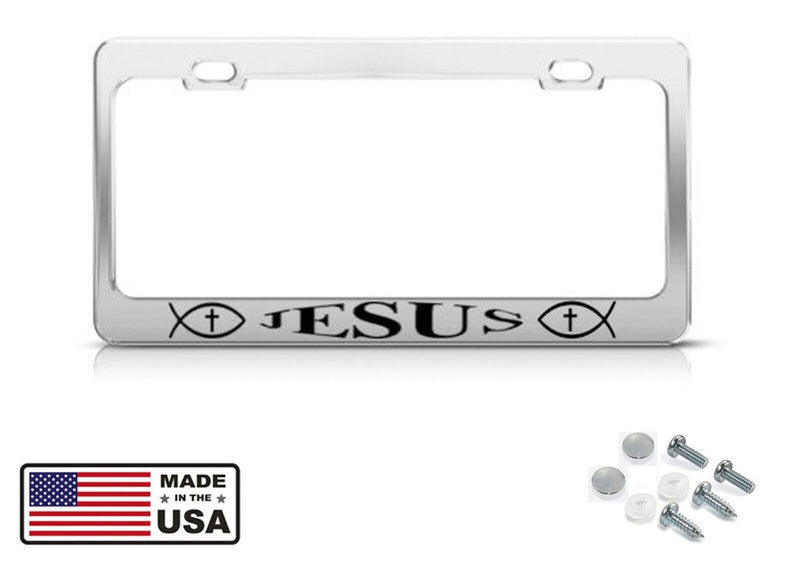 Metal License Plate Frame Jesus Fish Christian Religious Car Accessories Chrome