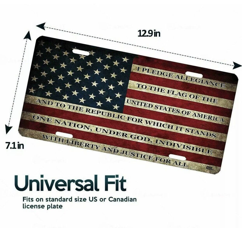 USA Flag License Plate American Patriotic Pledge of Allegiance Steel