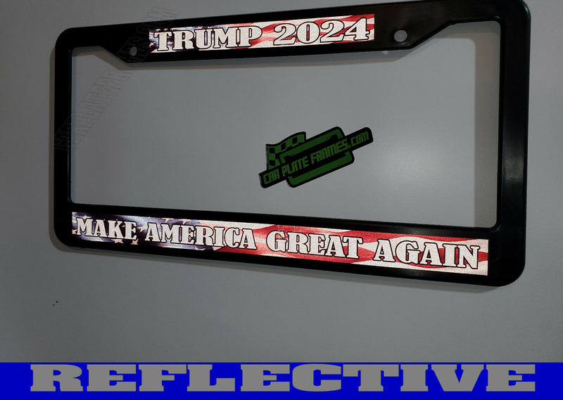 REFLECTIVE TRUMP 2024 MAKE AMERICA GREAT AGAIN License Plate Frame