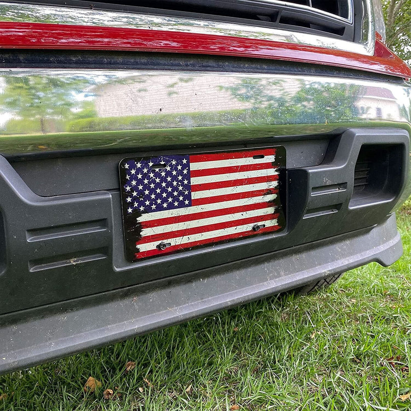 Double Sided Brushed Aluminum American Flag License Plate Including Hardware