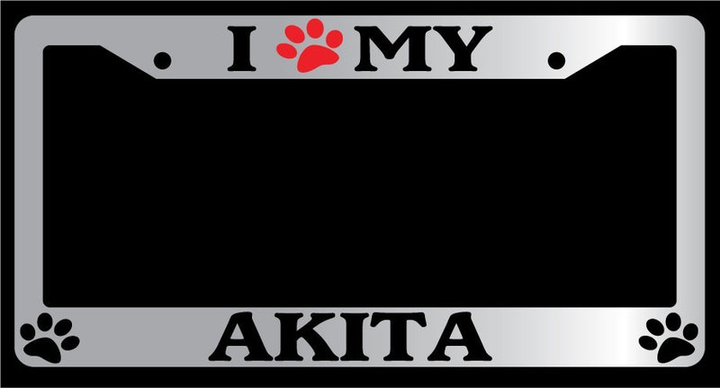 Chrome License Plate Frame I Heart My Akita (Paw) Auto Accessory Novelty 239  Mod-GRAPH9856236-4701