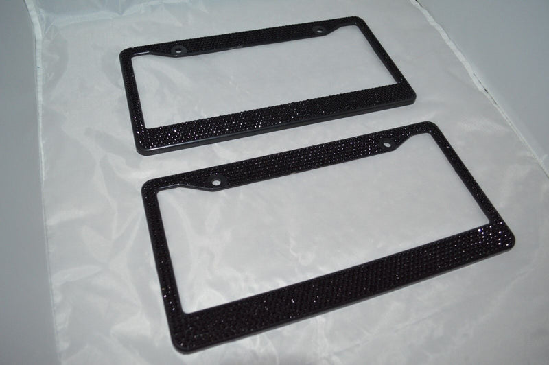 2 Black Bling Glitter Crystal RhineStone License Plate Frame Car Auto