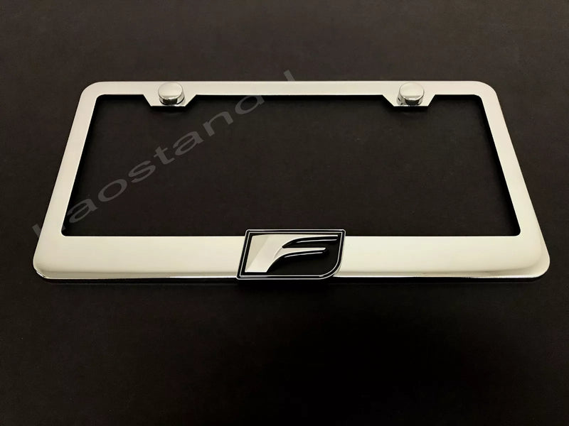 1x F LOGO 3D Emblem STAINLESS STEEL License Plate Frame RUST FREE + Screw Cap(B)
