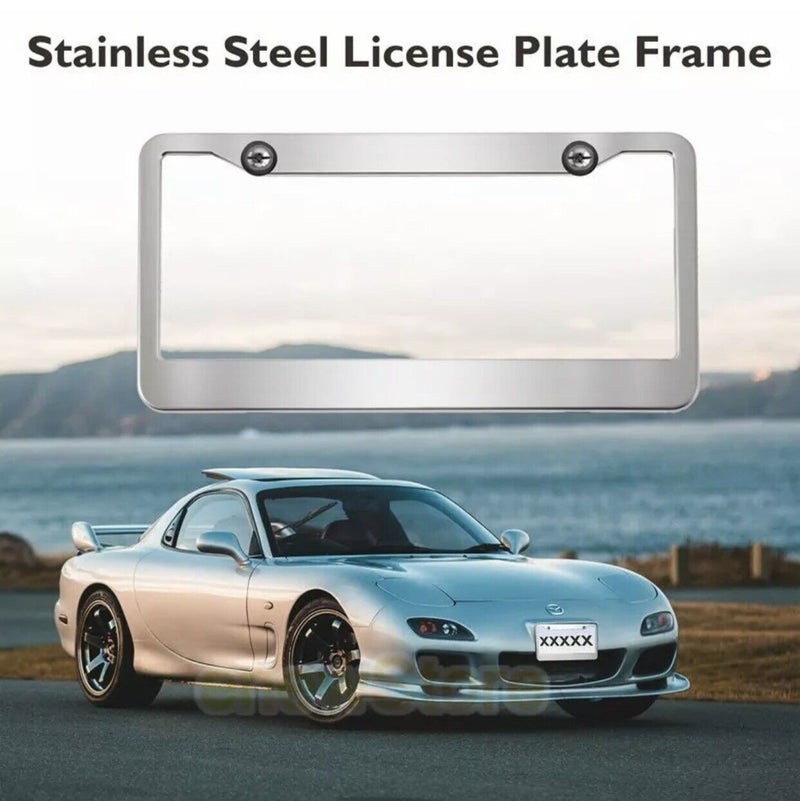 2PCS Heavy Duty Stainless Steel Metal License Plate Frame Cover Screw Caps