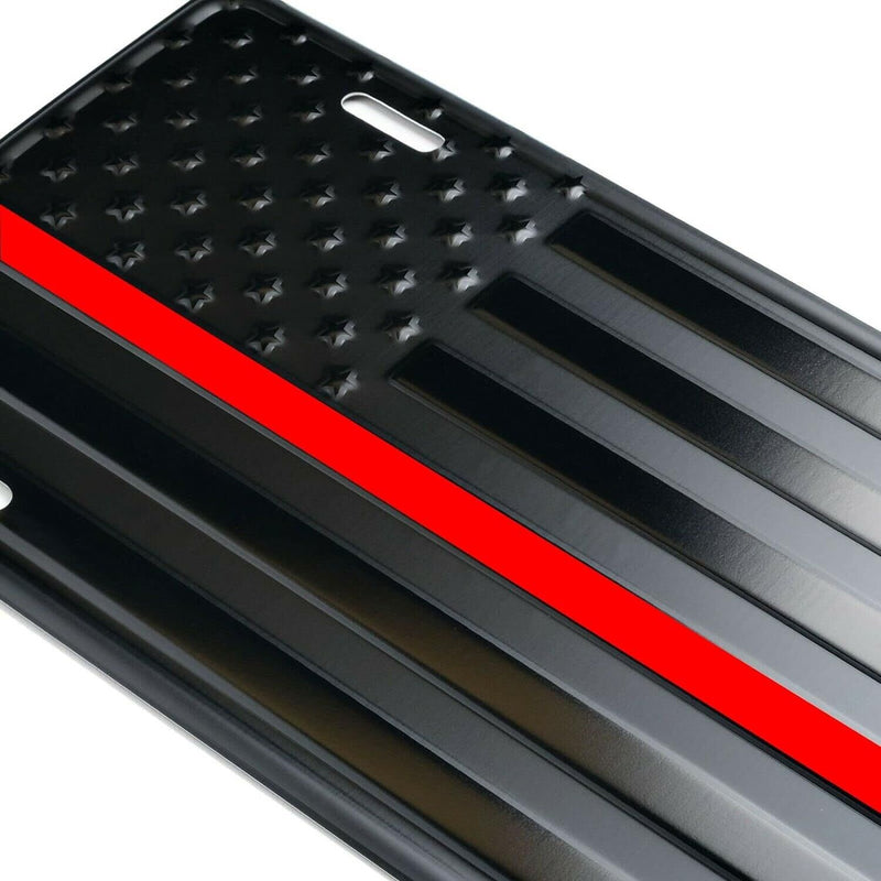 Thin Red Line Black American Flag License Plate Firefighter Aluminum Embossed