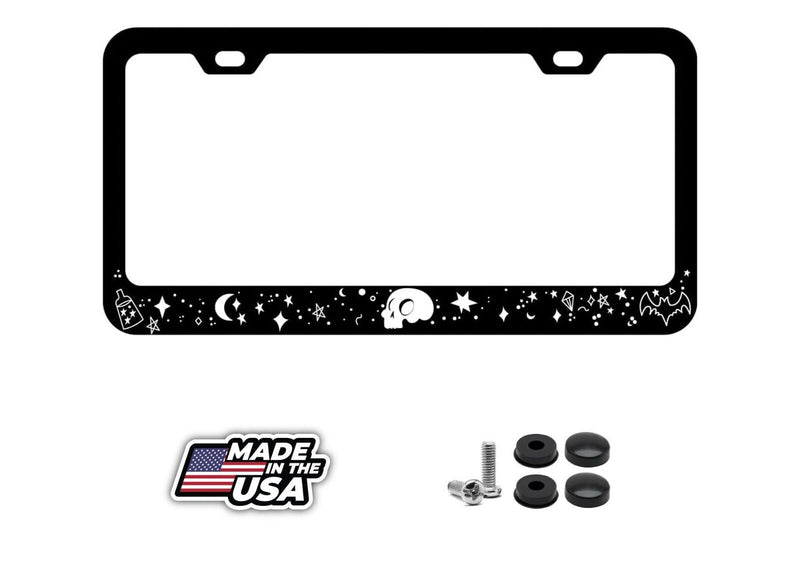 Skull Stars Bat Metal License Plate Frame Holder