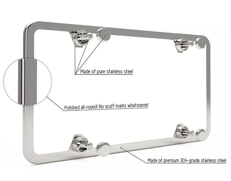 2Pcs Chrome Stainless Steel Metal License Plate Frame Cover With Screw Caps v3