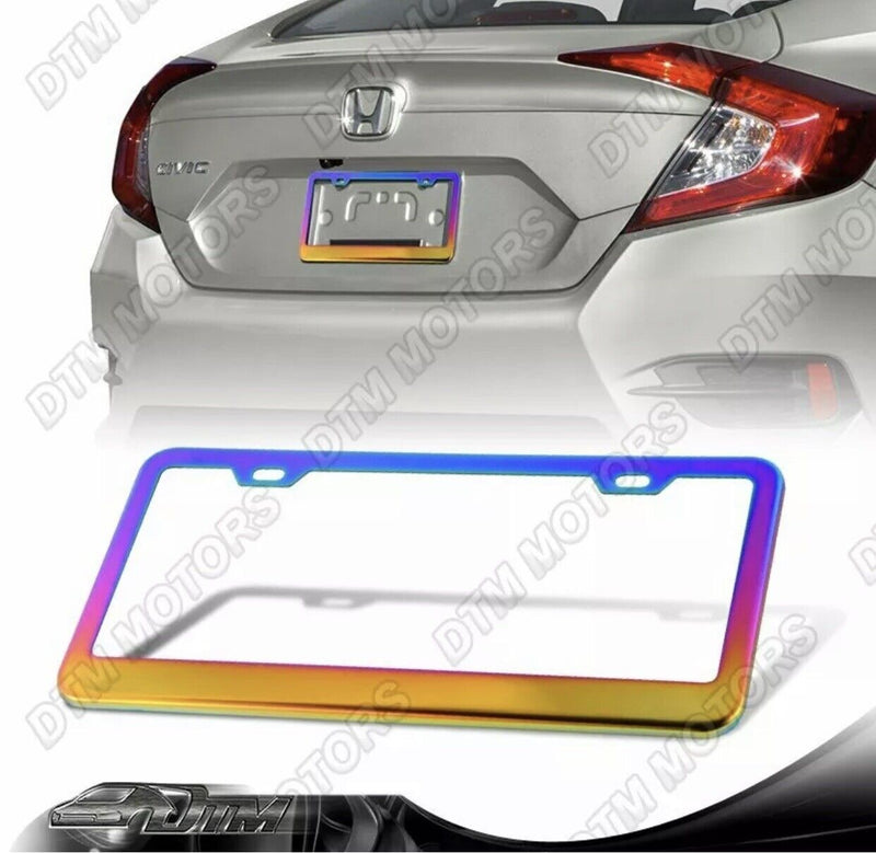 2 x Stainless Neo Chrome Car License Plate Frame Cover Holder Front+Rear US Size
