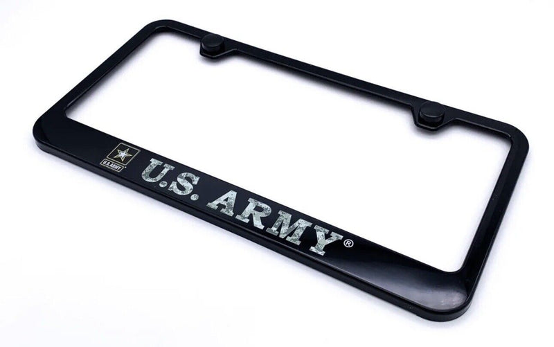 Black Plastic License Plate Frame w/ Digital Camo United States "US Army" Script