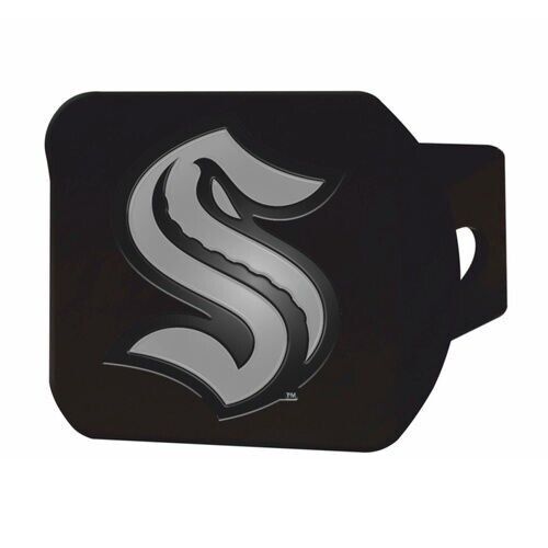 NHL Seattle Kraken 3D Chrome on Black Metal Hitch Cover