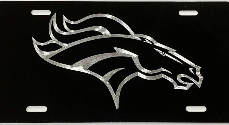 3D Engraved Denver Broncos Car Tag Diamond Etched Black Aluminum License Plate