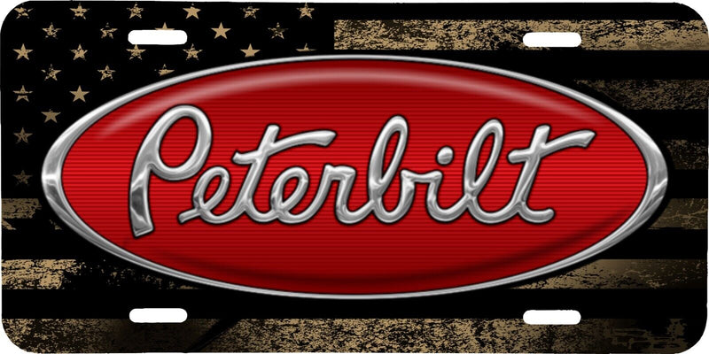 PETERBILT LOGO TAN USA FLAG BACKGROUND VEHICLE LICENSE PLATE SEMI TAG .040 GA