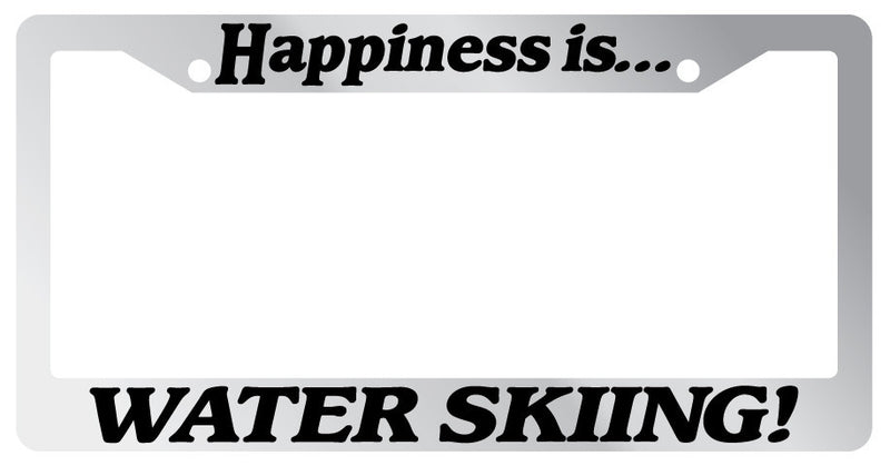 Chrome License plate frame Happiness is Water Skiing 864  Mod-GRAPH9856236-1238