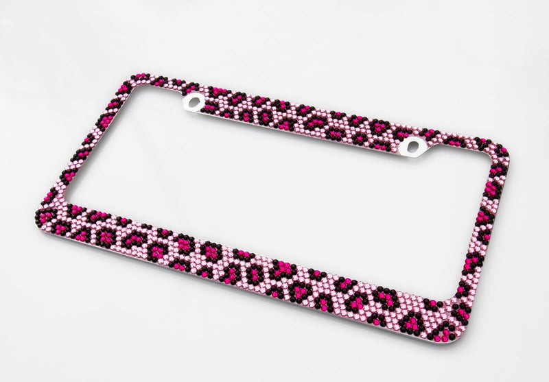 Bling Pink Leopard Diamond License Plate Frame
