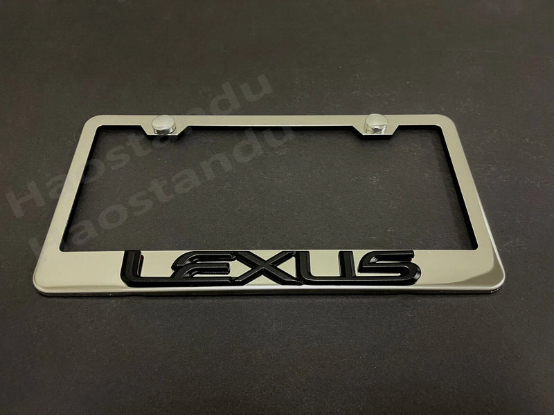 1x Black Lexus 3D Emblem STAINLESS STEEL License Plate Frame RUST FREE + Screw Cap