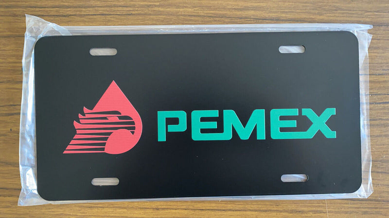 Pemex Mexico Gas Station Black Aluminum License Plate Tag