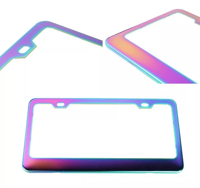 2PCS Universal NEO CHROME Stainless Steel License Plate Frame JDM
